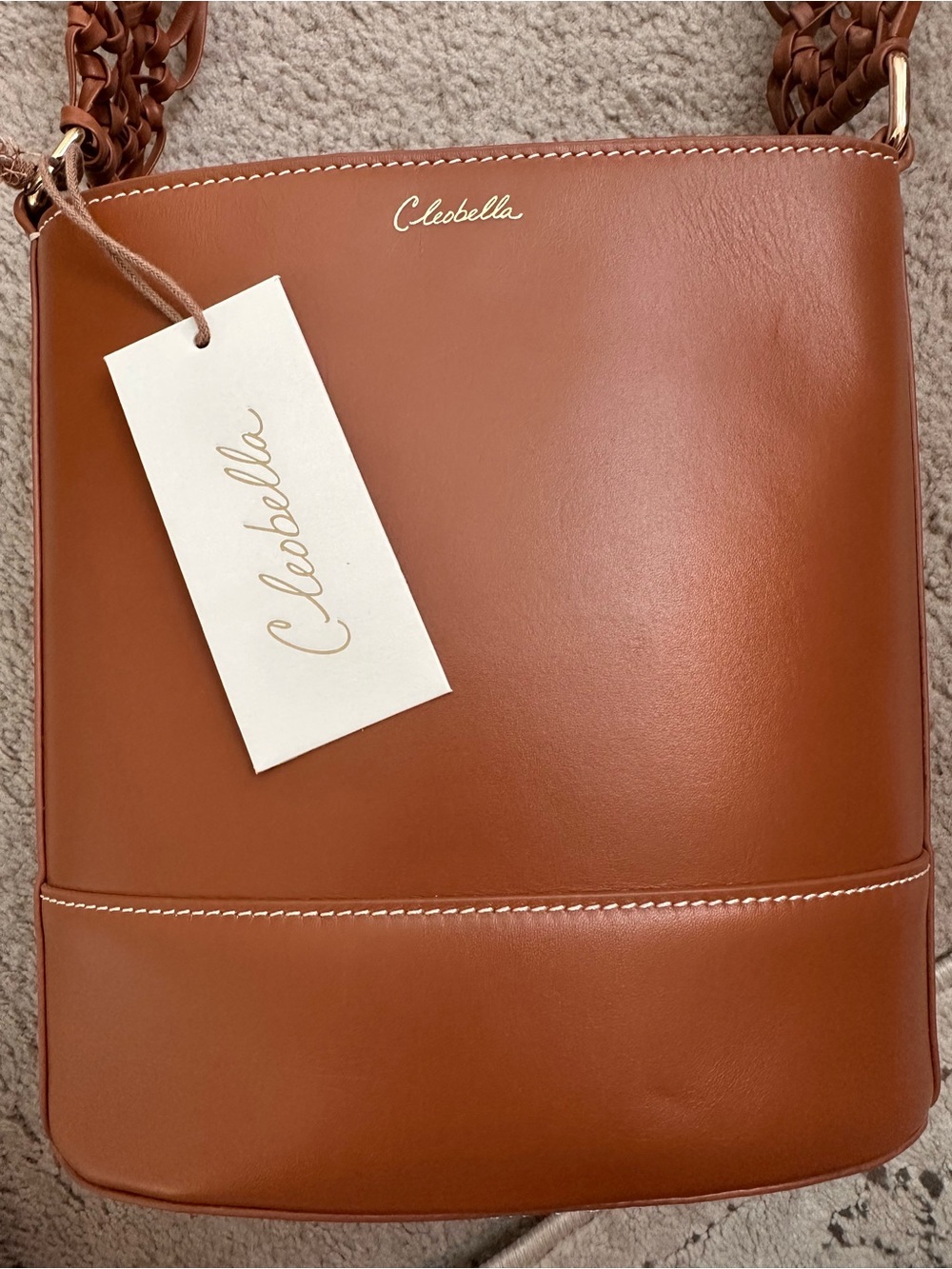 Cleobella Siobhan Brown Bucket Bag | Leather Boho Crossbody Shoulder Purse - Picture 4 of 13